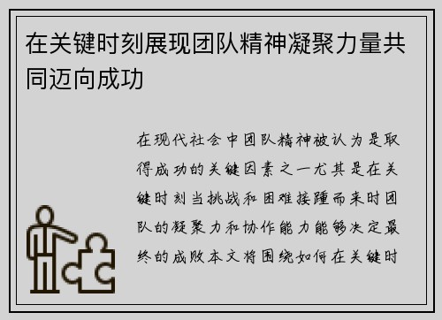 在关键时刻展现团队精神凝聚力量共同迈向成功